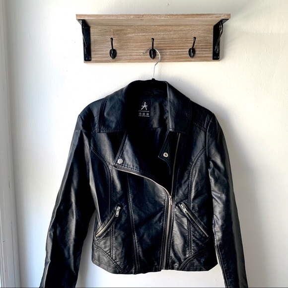 Atmosphere Jackets & Blazers - Atmosphere Zip Up Moto Jacket Faux Leather Black